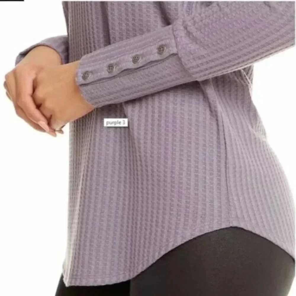 Chaser Size M Purple Waffle Knit Long Sleeve Thermal Top - Picture 2 of 8